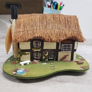 Vintage Reuge Swiss Music Box English Cottage Thatched Roof House Music Box